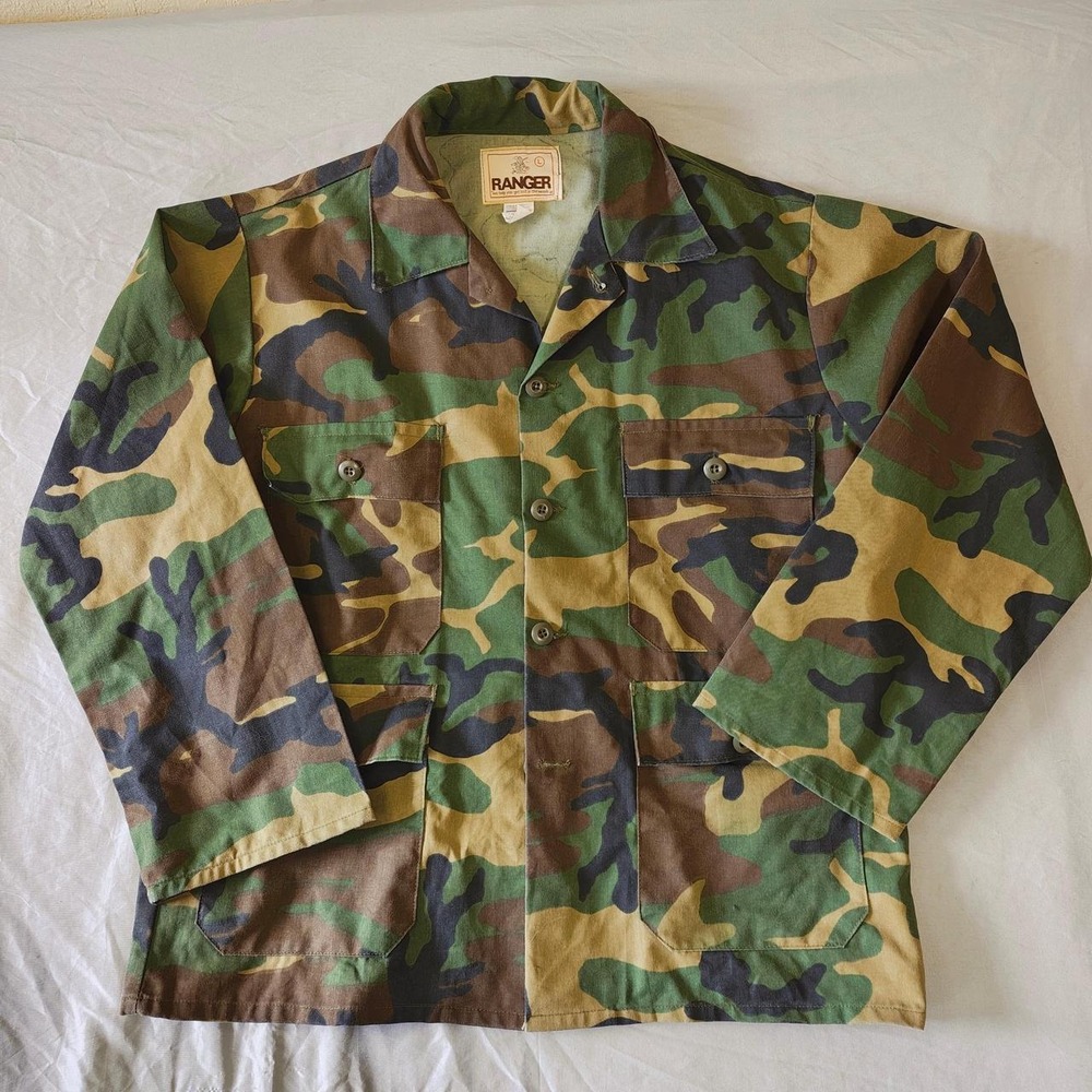 Vintage Ranger Woodland Camo BDU Jacket Mens Large Made in USA Combat Gorpcore